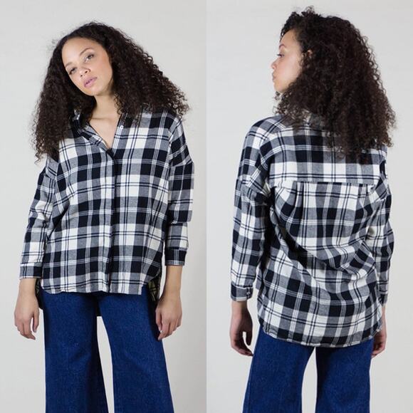Esby Stella Plaid Button Down Black White Flannel Shirt Size Small - Picture 8 of 8